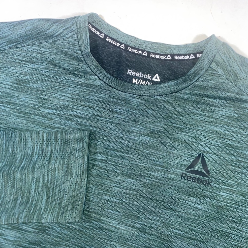 Reebok Mens Long Sleeve Performance Shirt Green Space Dye Delta Logo Size Medium